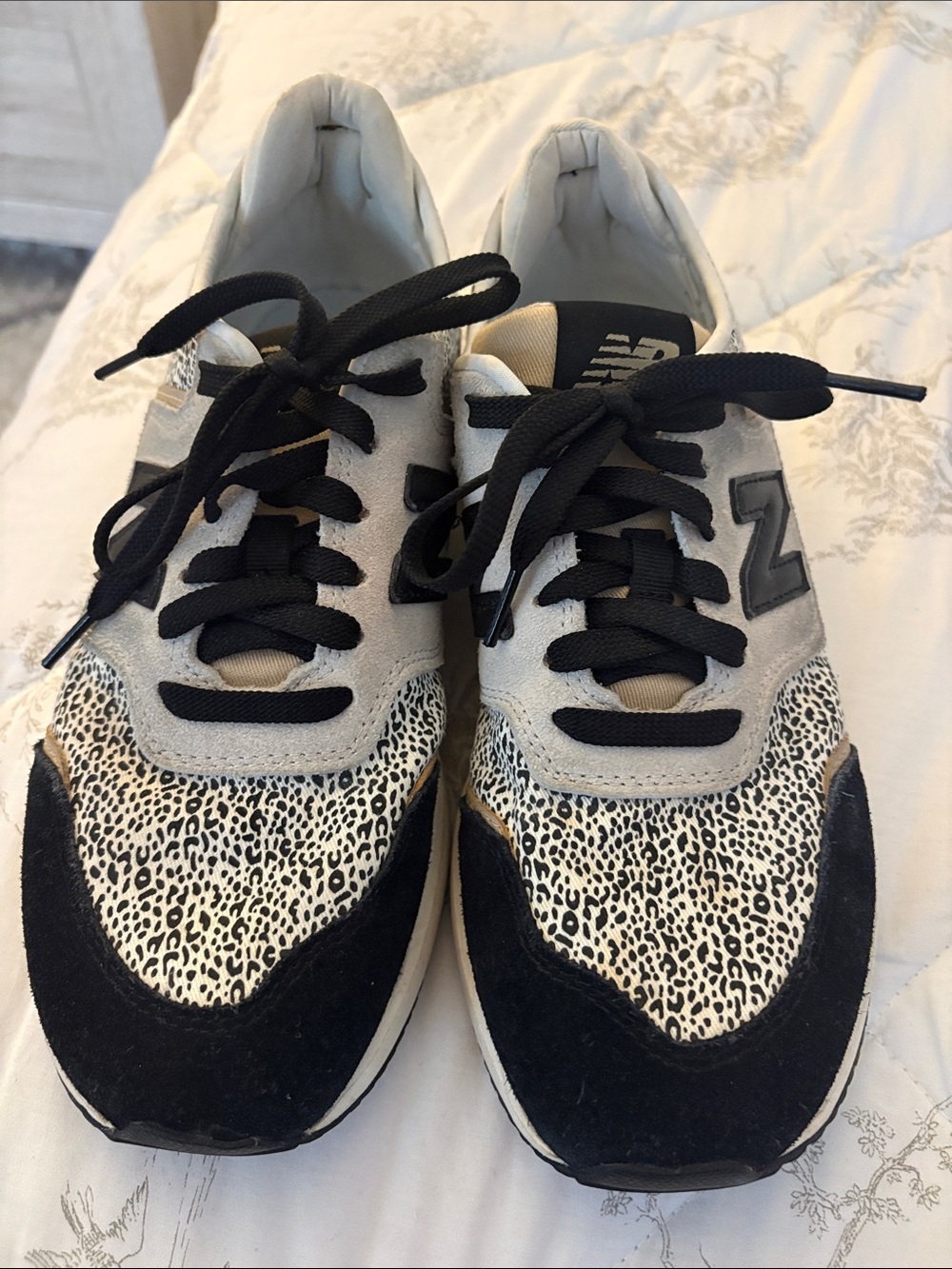 New Balance Women's Black, Gray & Cream Leopard-Print Lace-Up Sneakers